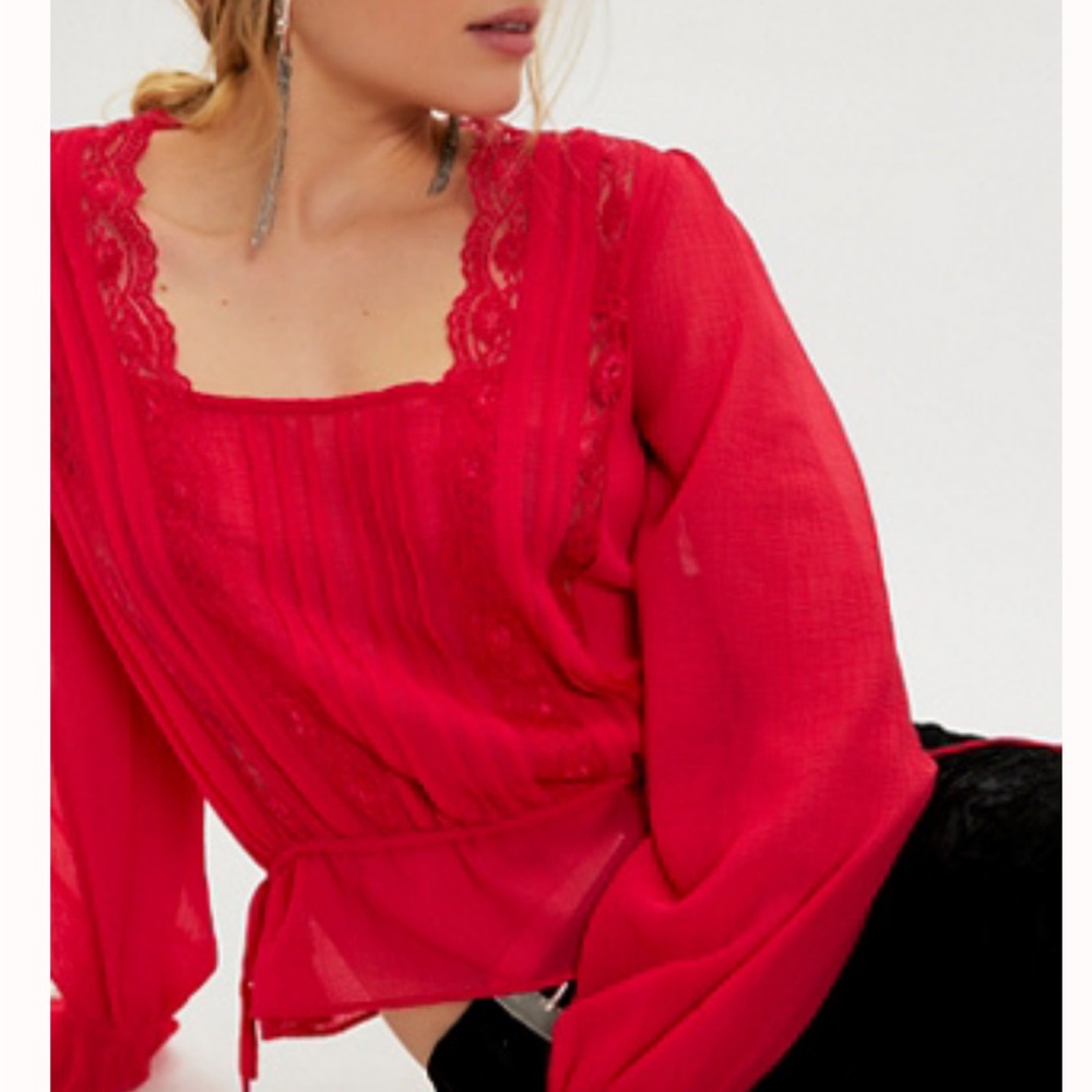 Free People Nova Chiffon Red Top
